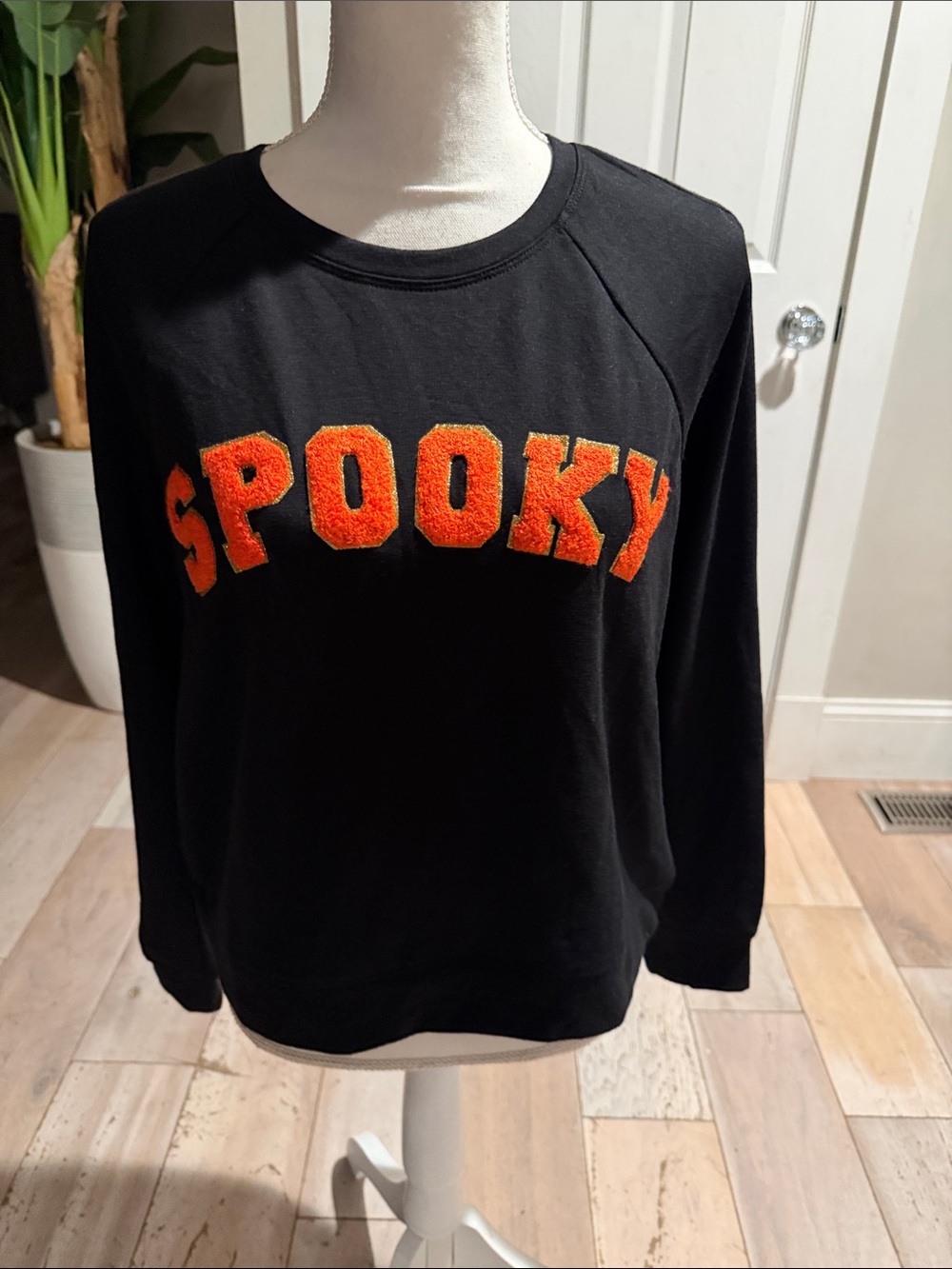 Philosophy Kids Black Sweatshirt with Orange Chenille 'SPOOKY' Letters